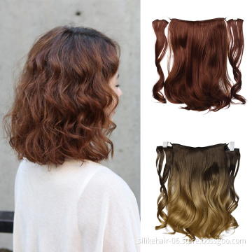 High Quality 18Inch Red Brown Soft Long Wavy 9 Clips Piece Invisible Wire Three Hairpieces Fish Line Synthetic Hair Extensions